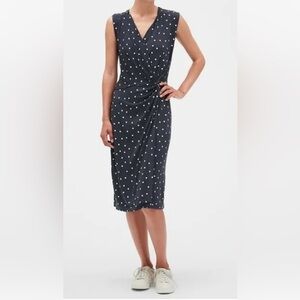 Banana Republic Sheath Dress Dark Blue & White Polka Dots Sze MP